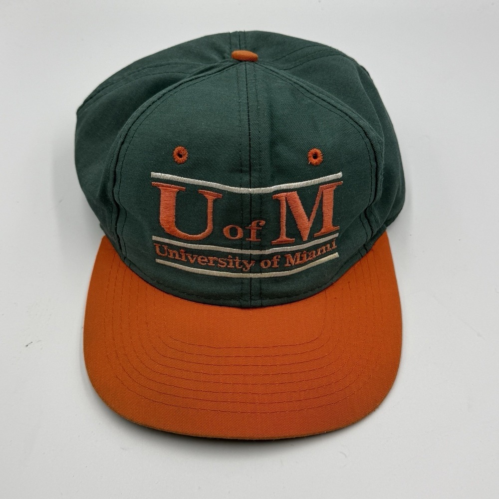 Miami Hurricanes Vtg 90s The Game Snapback Hat Glue Tag Split Bar College Green